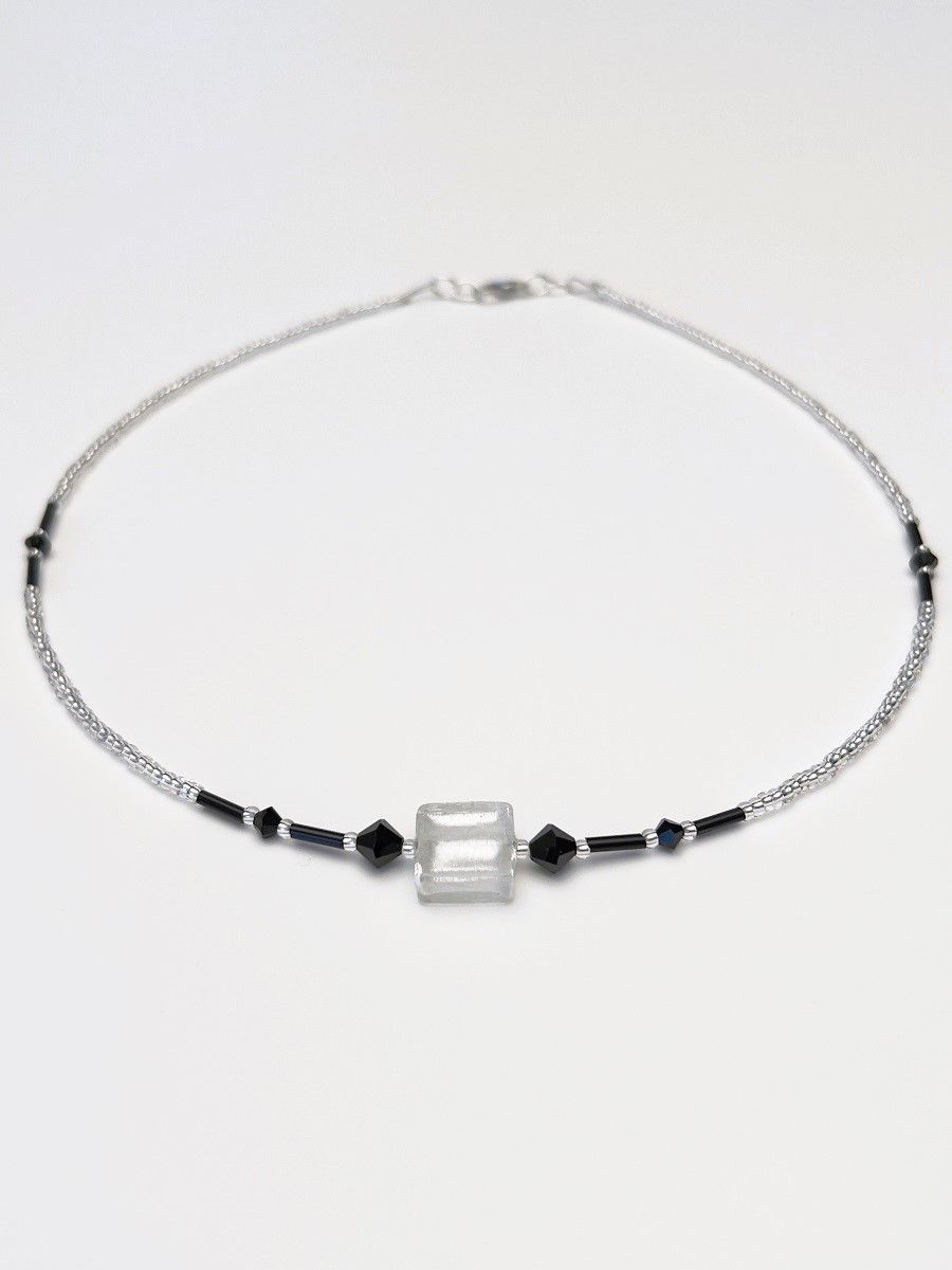 Kette Murano Halbwürfel + Kristall