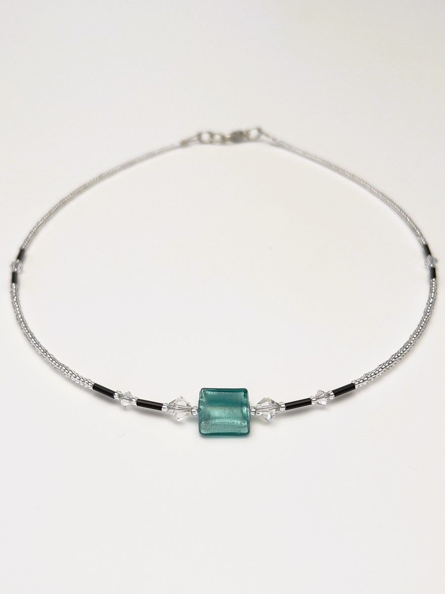 Kette Murano Halbwürfel + Kristall