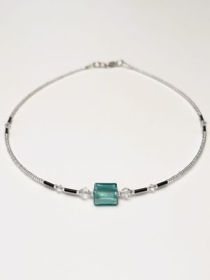 Kette Murano Halbwürfel + Kristall
