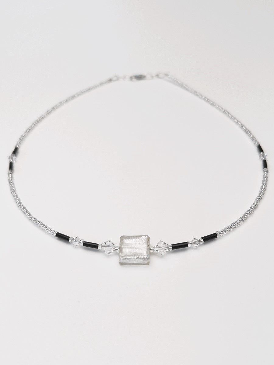 Kette Murano Halbwürfel + Kristall