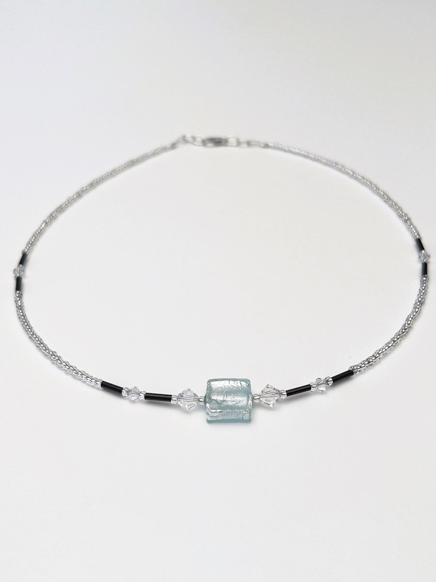 Kette Murano Halbwürfel + Kristall