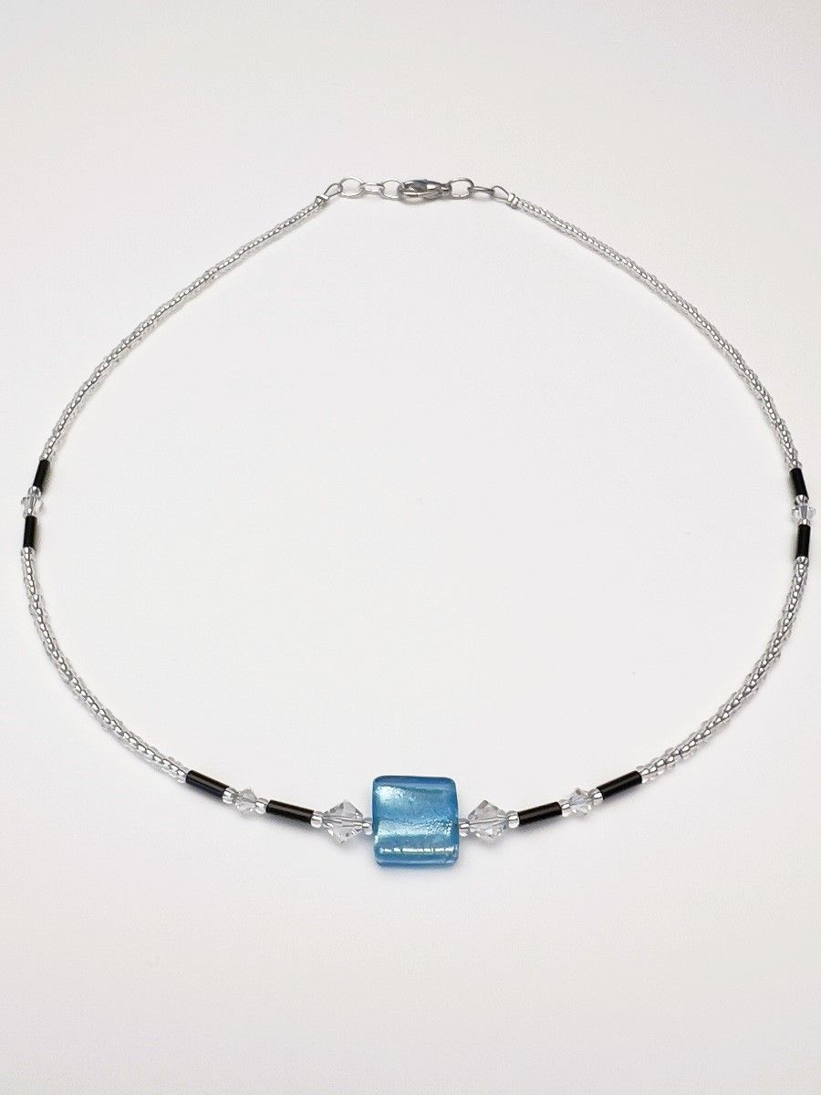 Kette Murano Halbwürfel + Kristall