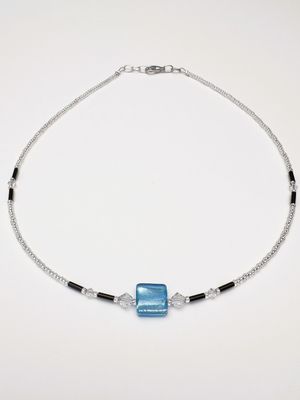 Kette Murano Halbwürfel + Kristall