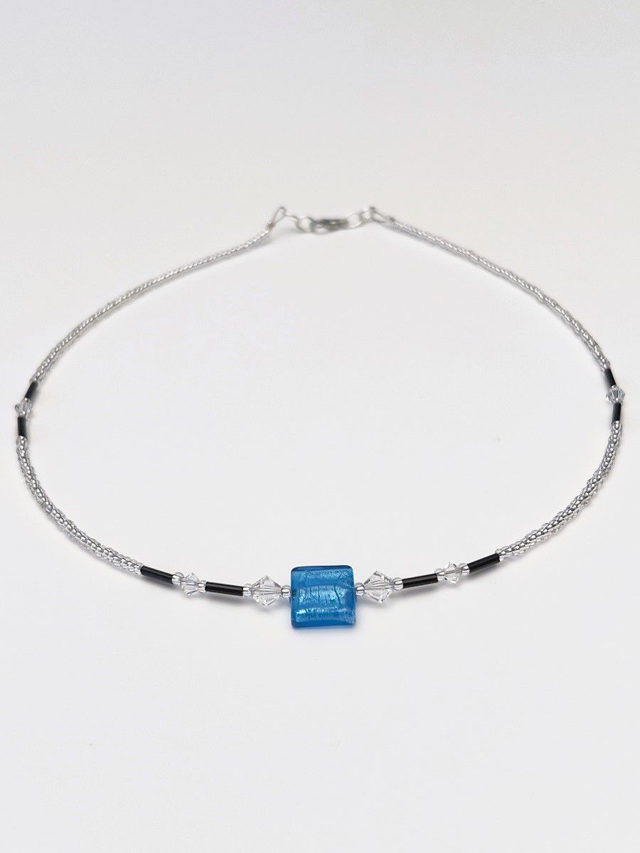 Kette Murano Halbwürfel + Kristall