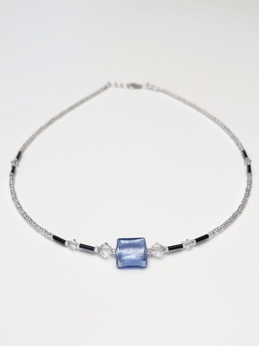 Kette Murano Halbwürfel + Kristall
