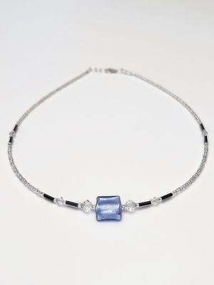 Kette Murano Halbwürfel + Kristall