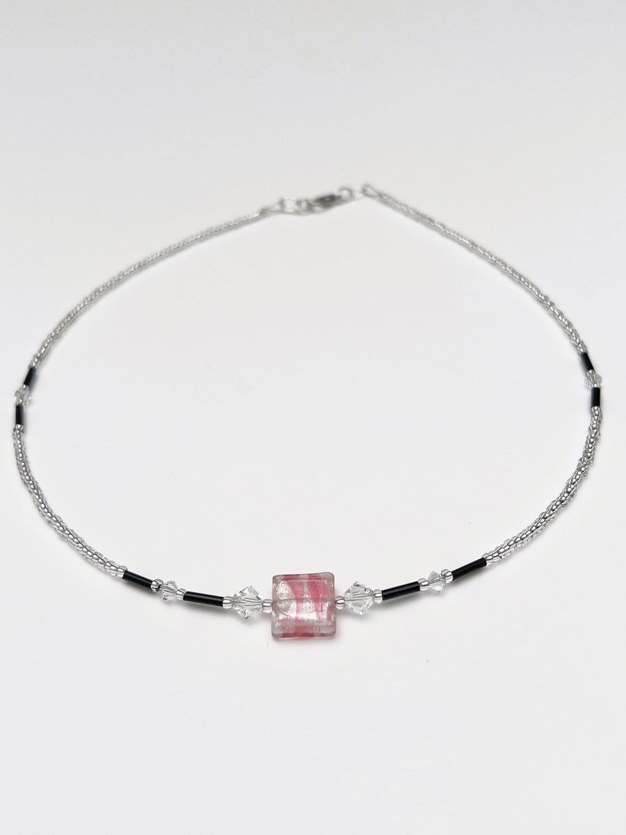 Kette Murano Halbwürfel + Kristall