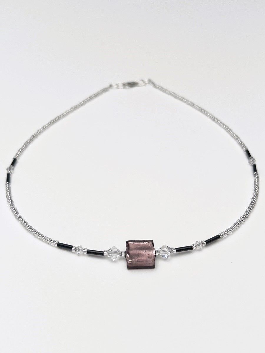 Kette Murano Halbwürfel + Kristall