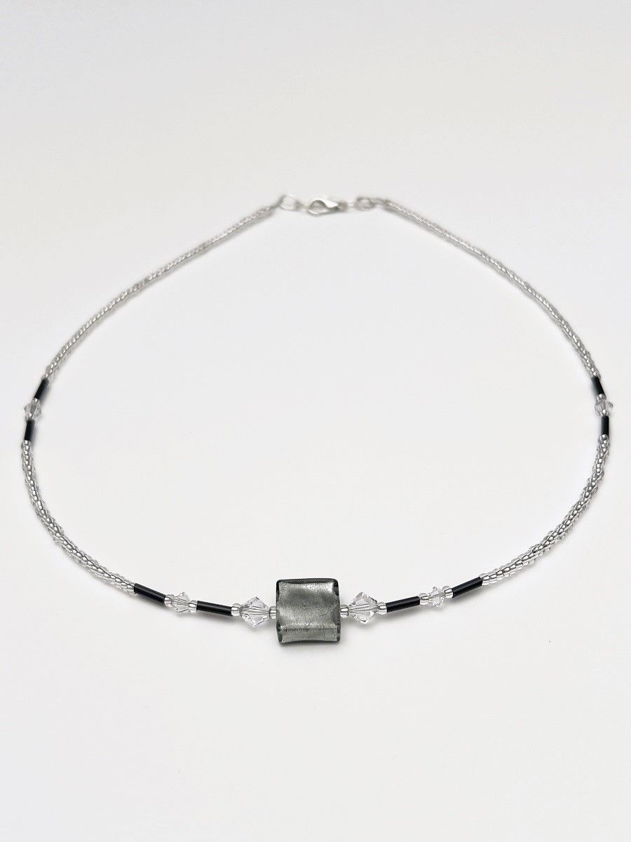 Kette Murano Halbwürfel + Kristall