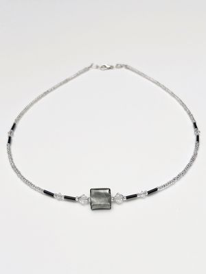 Kette Murano Halbwürfel + Kristall