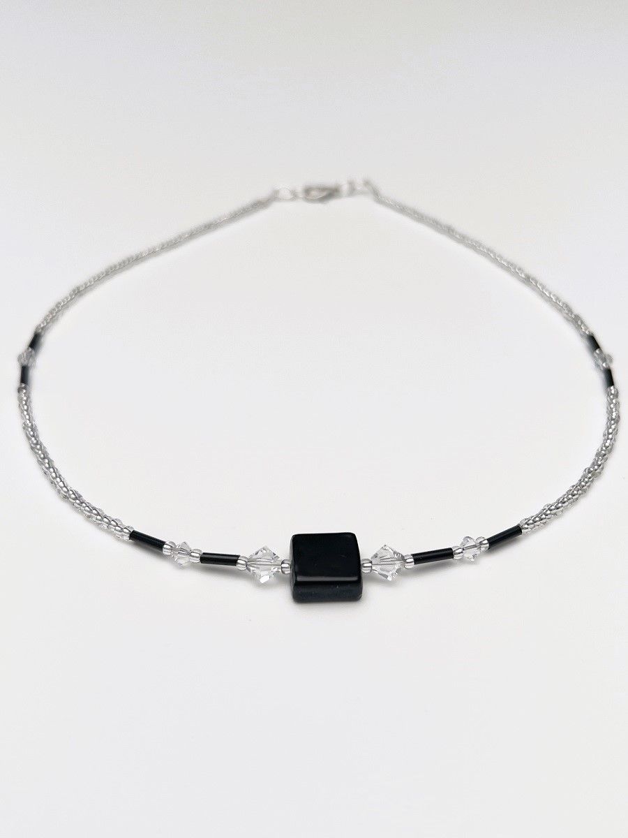 Kette Murano Halbwürfel + Kristall