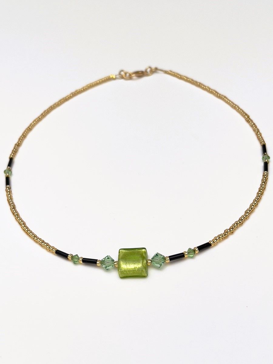 Kette Murano Halbwürfel + Kristall