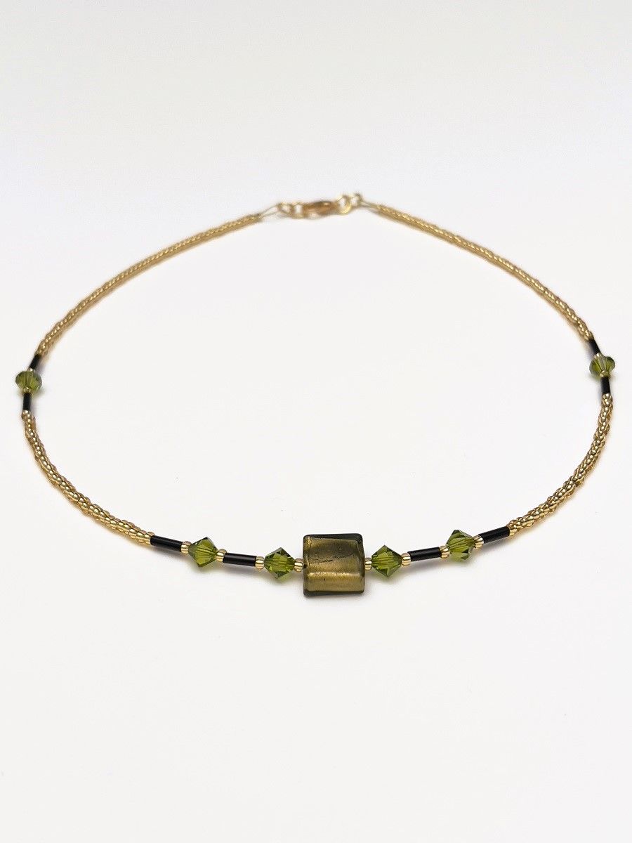 Kette Murano Halbwürfel + Kristall