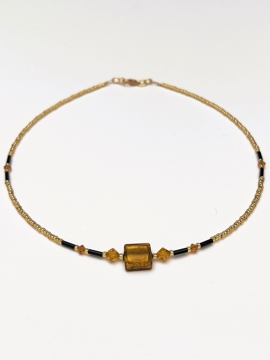 Kette Murano Halbwürfel + Kristall