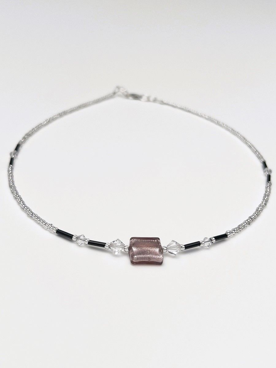 Kette Murano Halbwürfel + Kristall