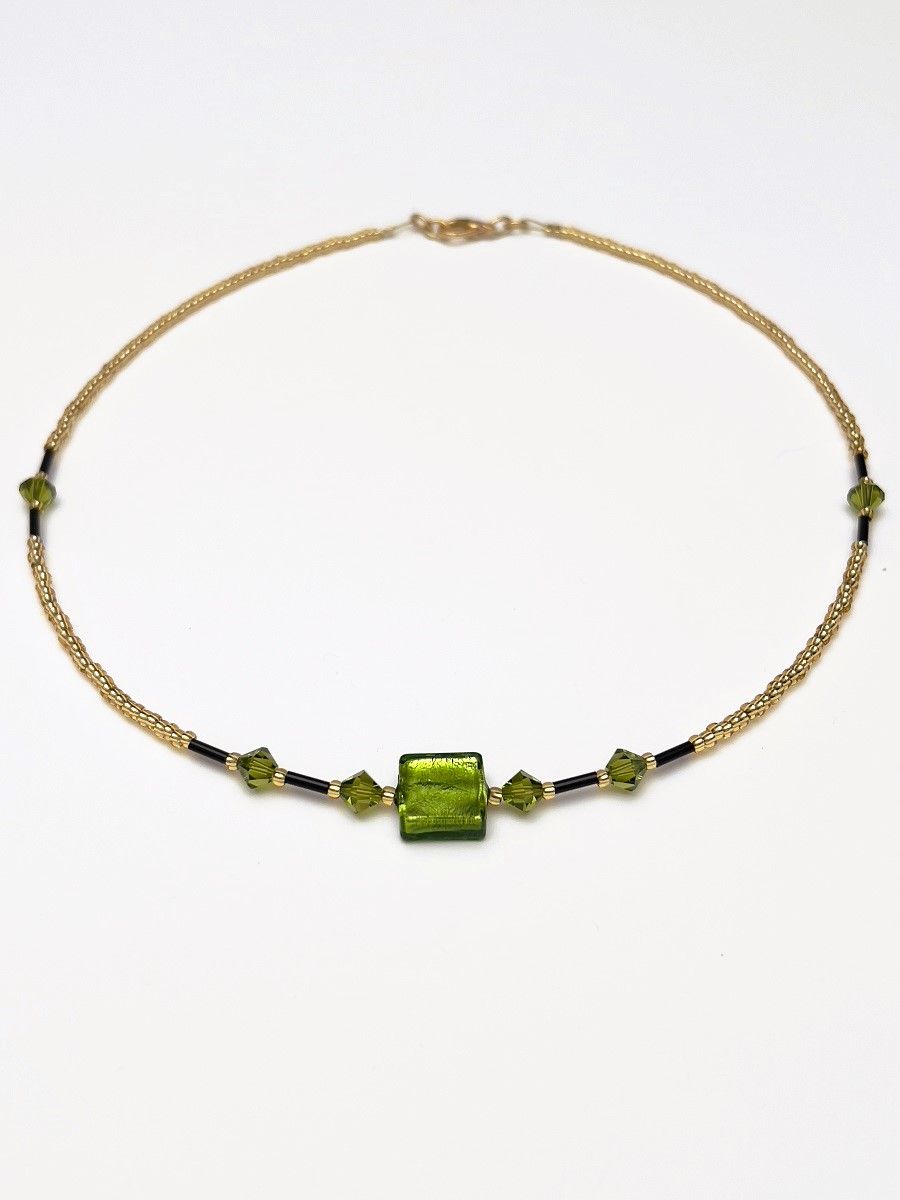 Kette Murano Halbwürfel + Kristall