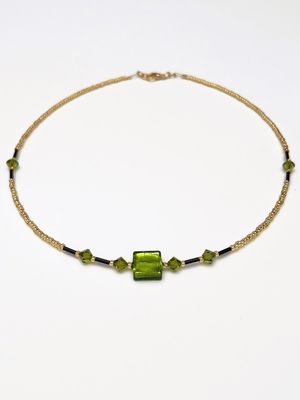 Kette Murano Halbwürfel + Kristall