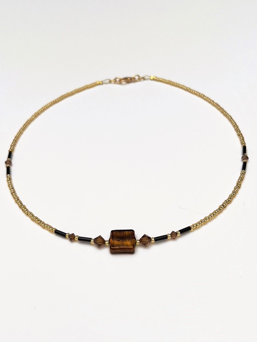 Kette Murano Halbwürfel + Kristall