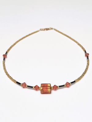 Kette Murano Halbwürfel + Kristall