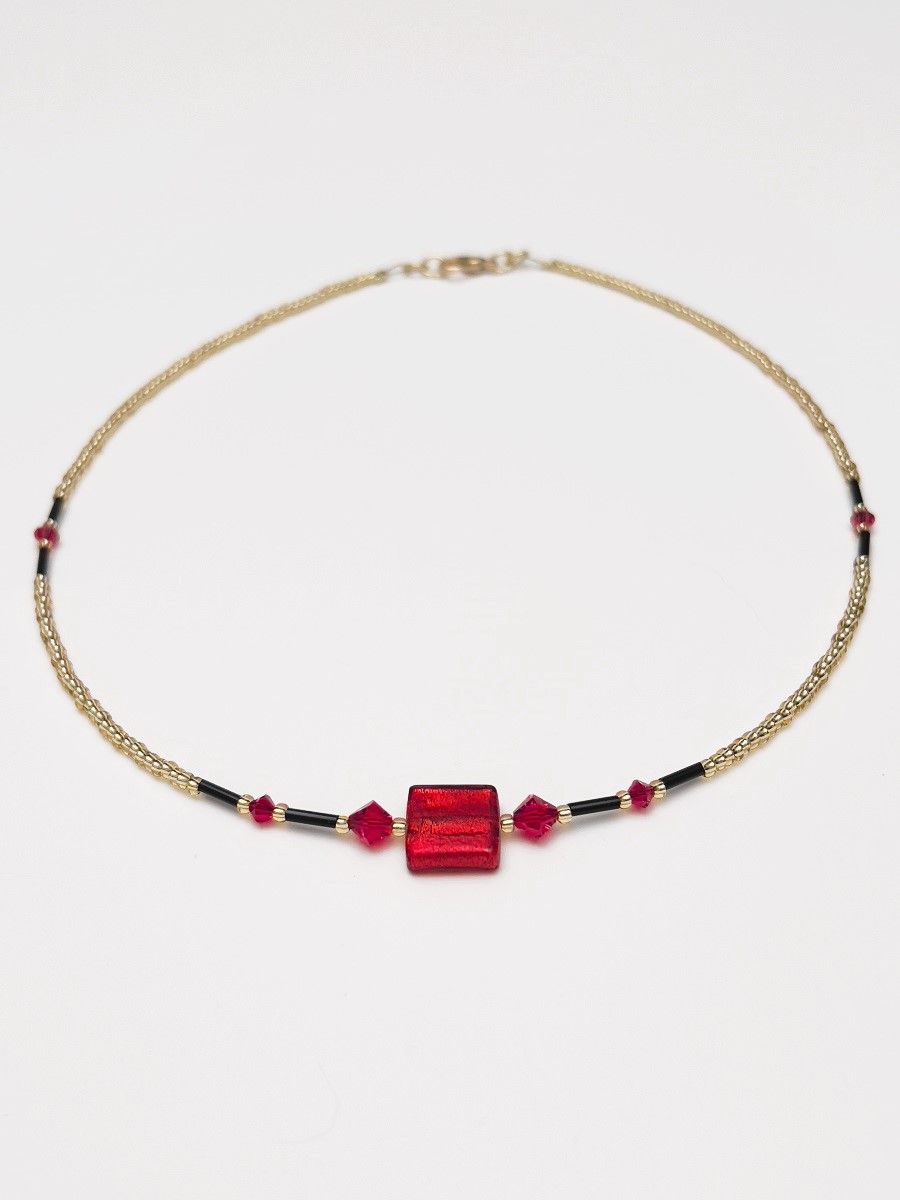 Kette Murano Halbwürfel + Kristall