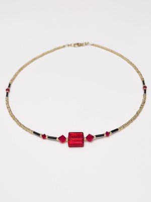 Kette Murano Halbwürfel + Kristall