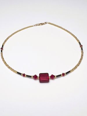 Kette Murano Halbwürfel + Kristall