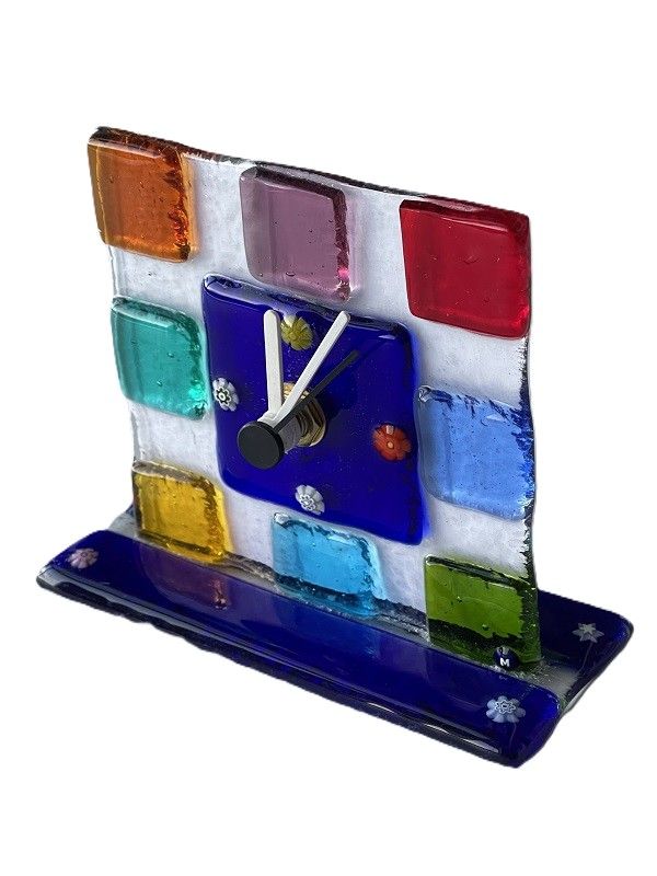Uhr Murano 10x10cm mit Glassockel  