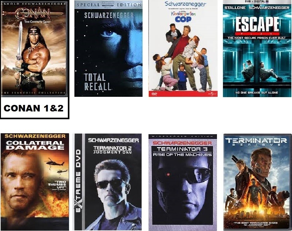 Arnold Schwarzenegger 9 Film Collection (DVD) Complete Title Listing In Description.