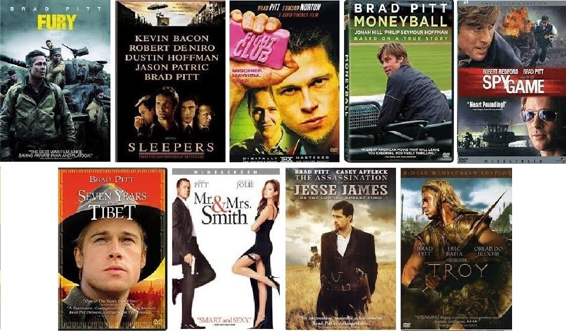 Brad Pitt 9 Film Collection (DVD) Complete Title Listing In Description