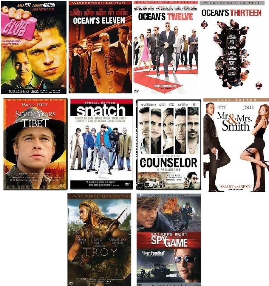 Brad Pitt 10 Film Collection (DVD) Complete Title Listing In Description