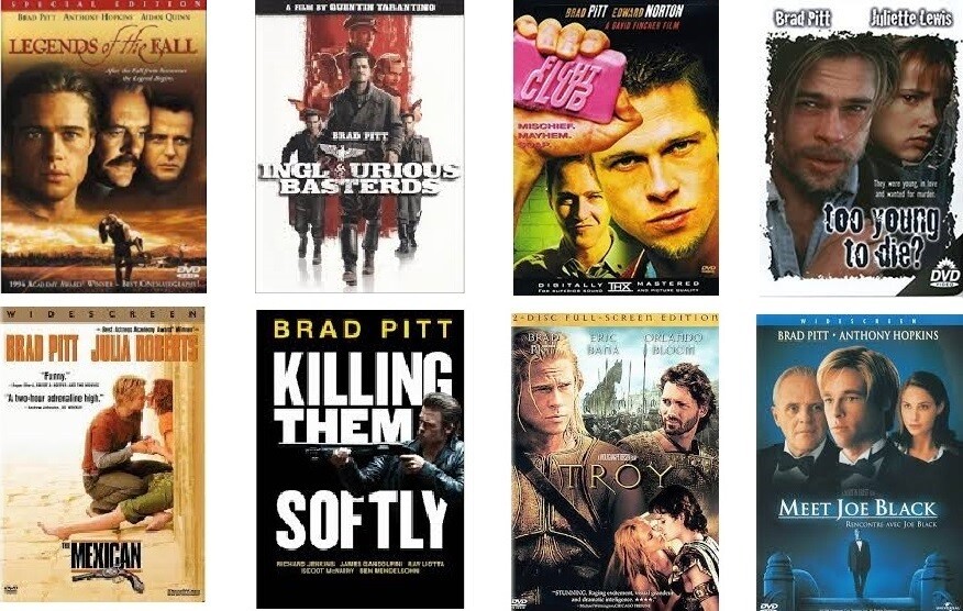 Brad Pitt 8 Film Collection (DVD) Complete Title Listing In Description
