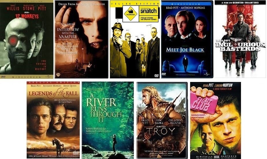 Brad Pitt 9 Film Collection (DVD) Complete Title Listing In Description.
