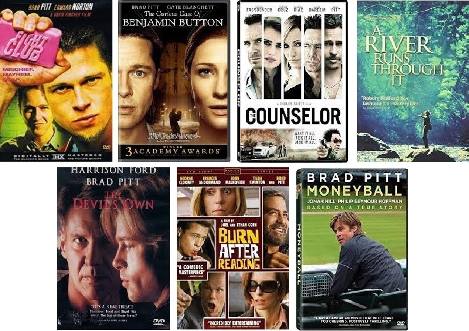 Brad Pitt 7 Film Collection (DVD) Complete Title Listing In Description