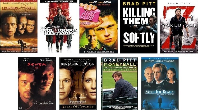 Brad Pitt 9 Film Collection (DVD) Complete Title Listing In Description