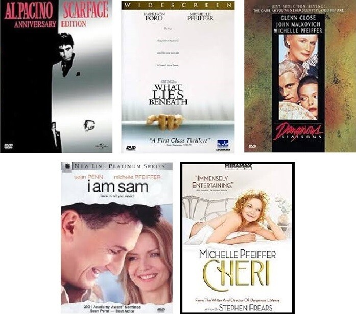 Michelle Pfeiffer 5 Film Collection (DVD) Complete Title Listing In Description.
