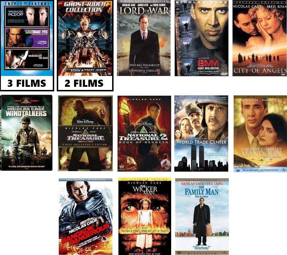 Nicolas Cage 16 Film Collection (DVD) Complete Title Listing In Description.