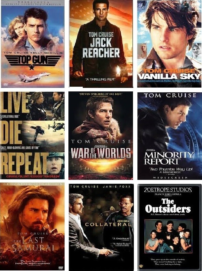 Tom Cruise 9 Film Collection (DVD) Complete Title Listing In Description.