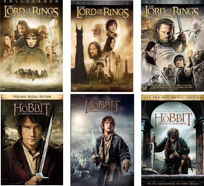 The Lord of the Rings & The Hobbit 6 Film Collection (DVD) Complete Title Listing In Description