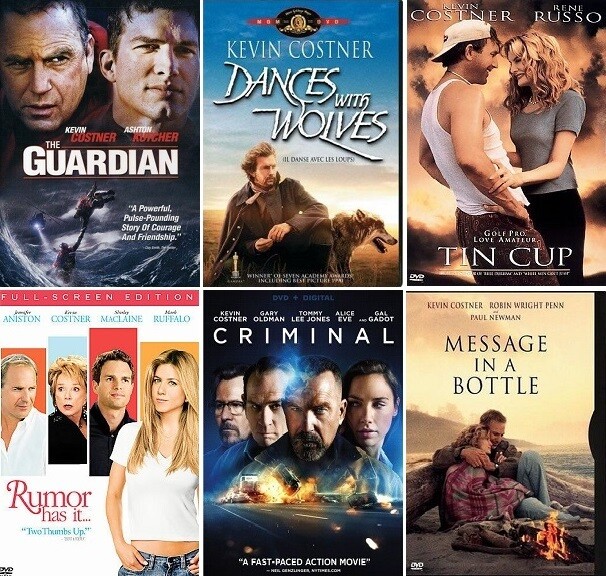 Kevin Costner 6 Film Collection (DVD) Complete Title Listing In Description