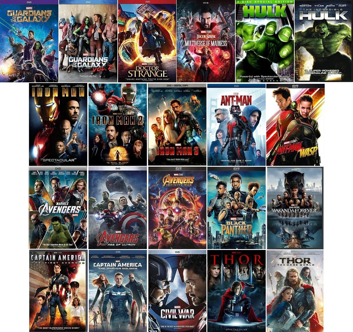 Marvel 21 Film Collection (DVD) Complete Title Listing In Description