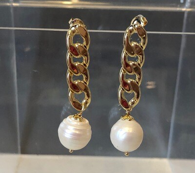 Ketten Ohrring mit Barockperle 24K vergoldet Titan