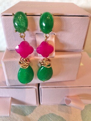 Green Lady Edelstein Ohrring in Grün mit Pink