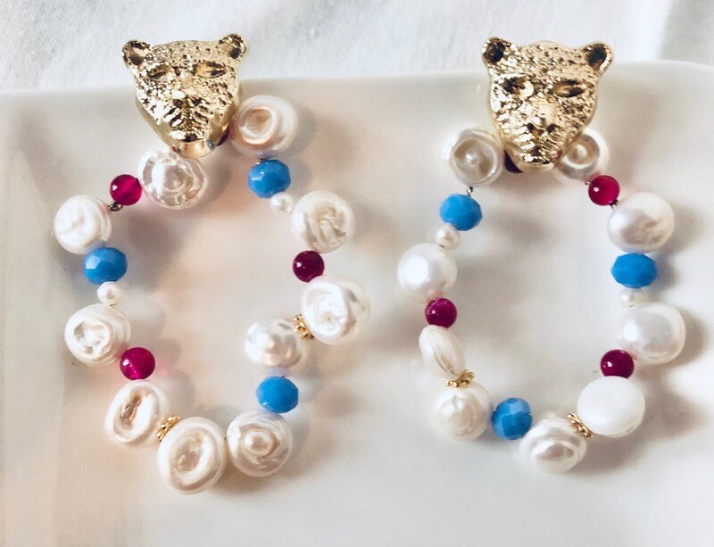 Leo Tiger mit Edelstein und Muschelkern Perlen Leo Tiger mit Edelstein und Muschelkern Perlen