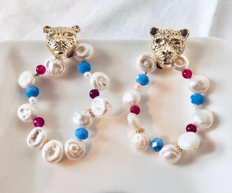 Leo Tiger mit Edelstein und Muschelkern Perlen