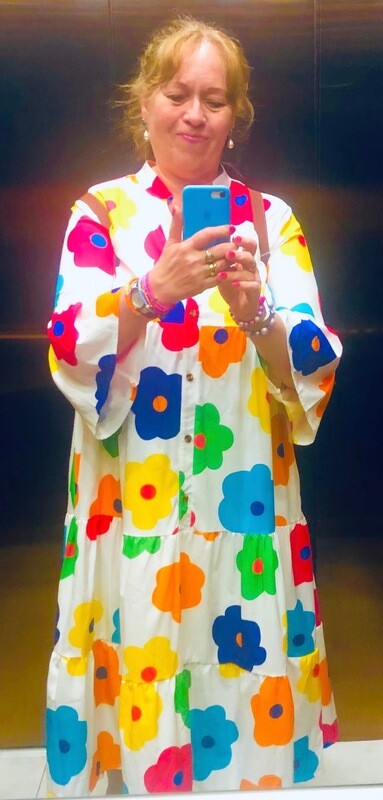Flower Power Kleid in weiß One Size
