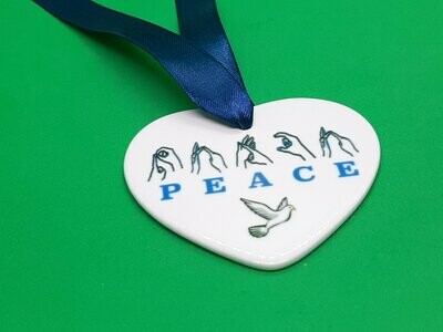 Peace and Dove Ceramic Heart