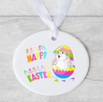 Happy Easter, BSL Ceramic Circle, Easter Bunny & Egg Design