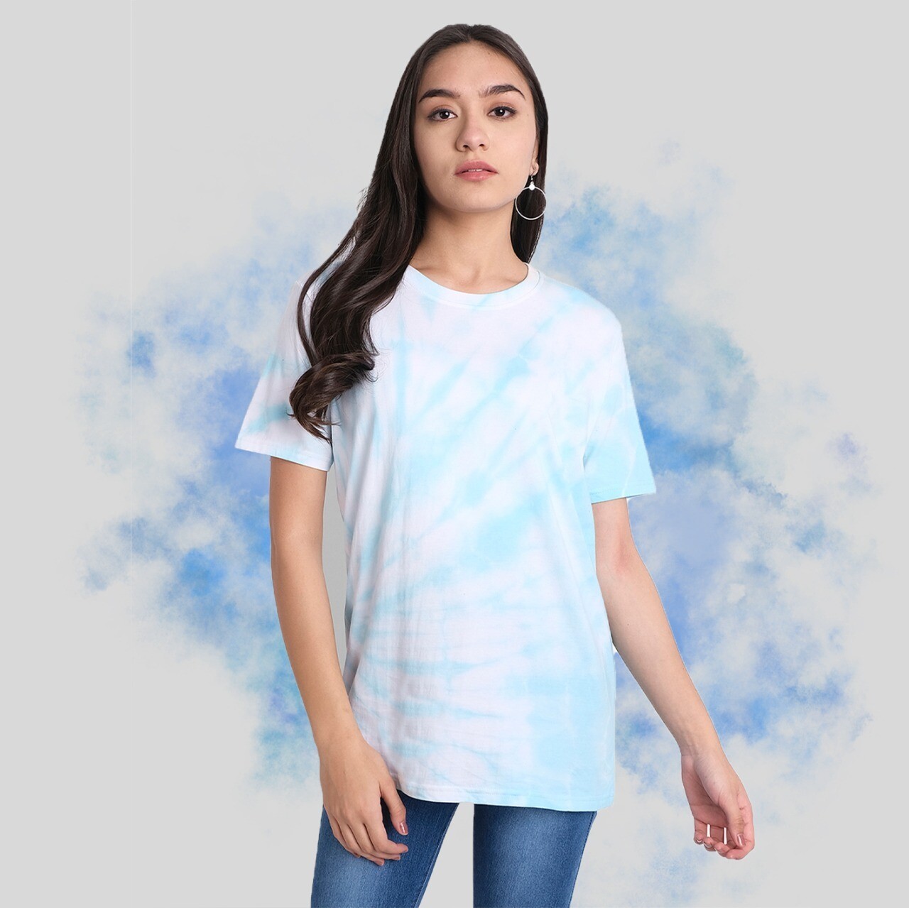 Women's Aqua Blue Spiral Tie Dye T-shirt