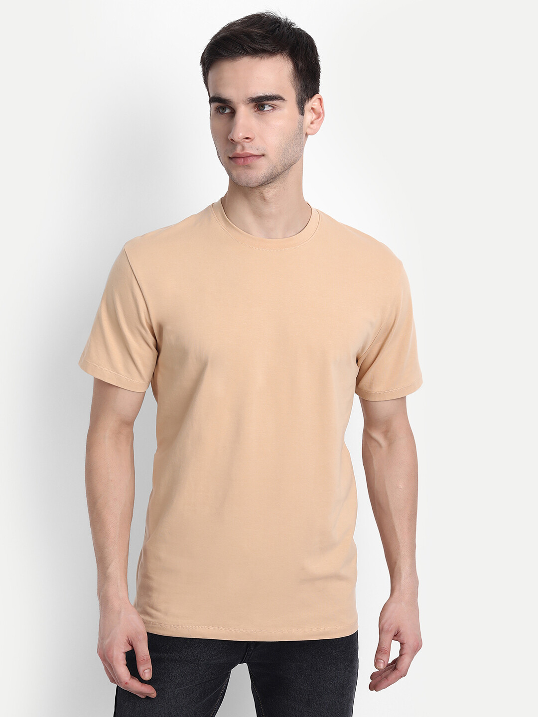 Men's Beige Basic T-shirt