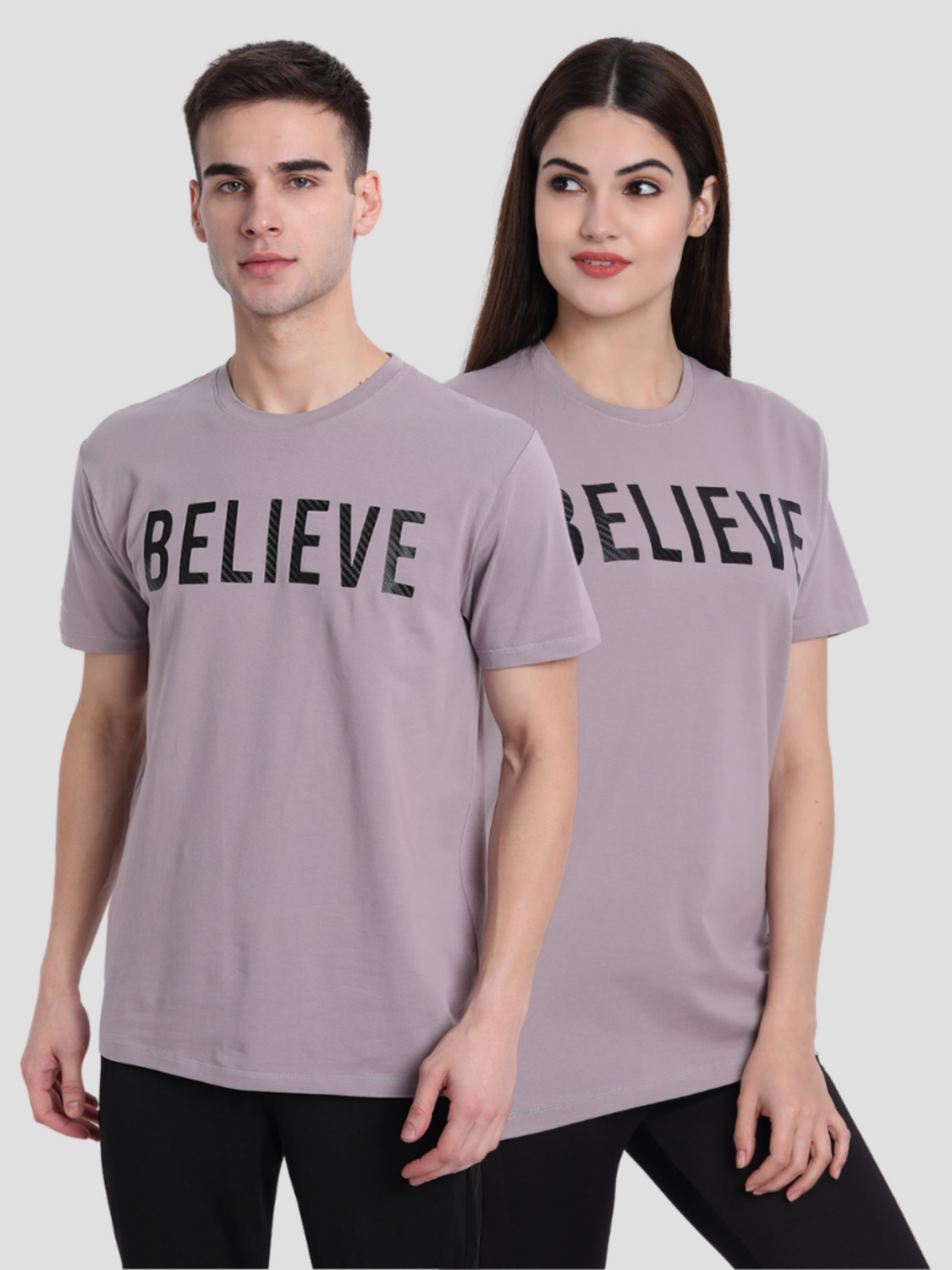 Belive Grey T-shirt (Couple's Pack of 2)